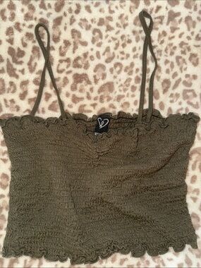 Windsor Olive Smocked Spaghetti Strap Cami with Scrunch Front
